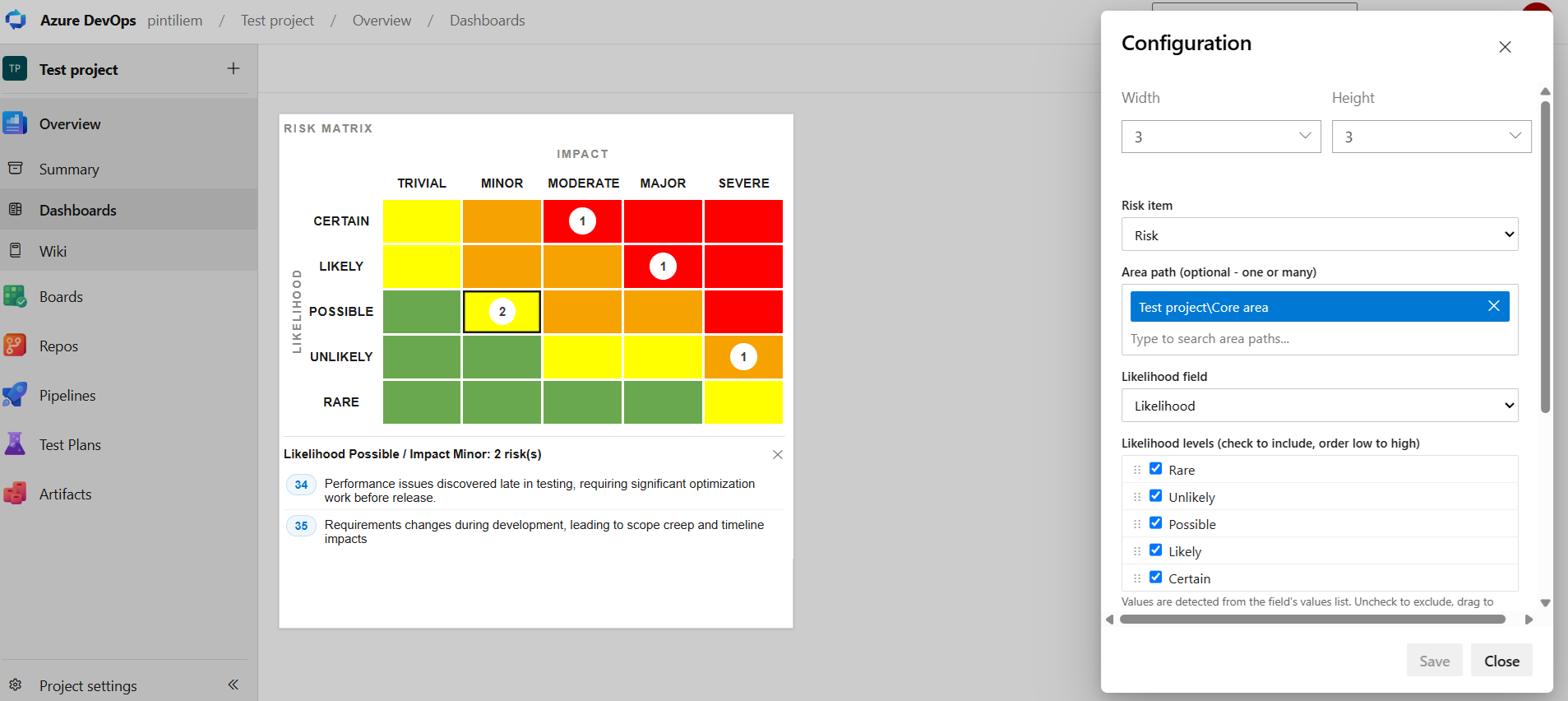 Risk Matrix widget and its configuration pane